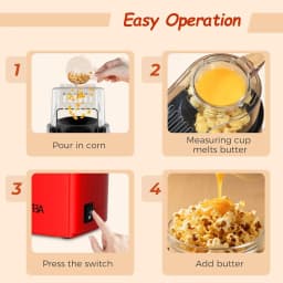 Popcorn Machine, 12-Cup Hot Air Popcorn Popper, Oil-Free, Red