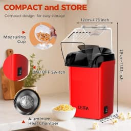 Popcorn Machine, 12-Cup Hot Air Popcorn Popper, Oil-Free, Red