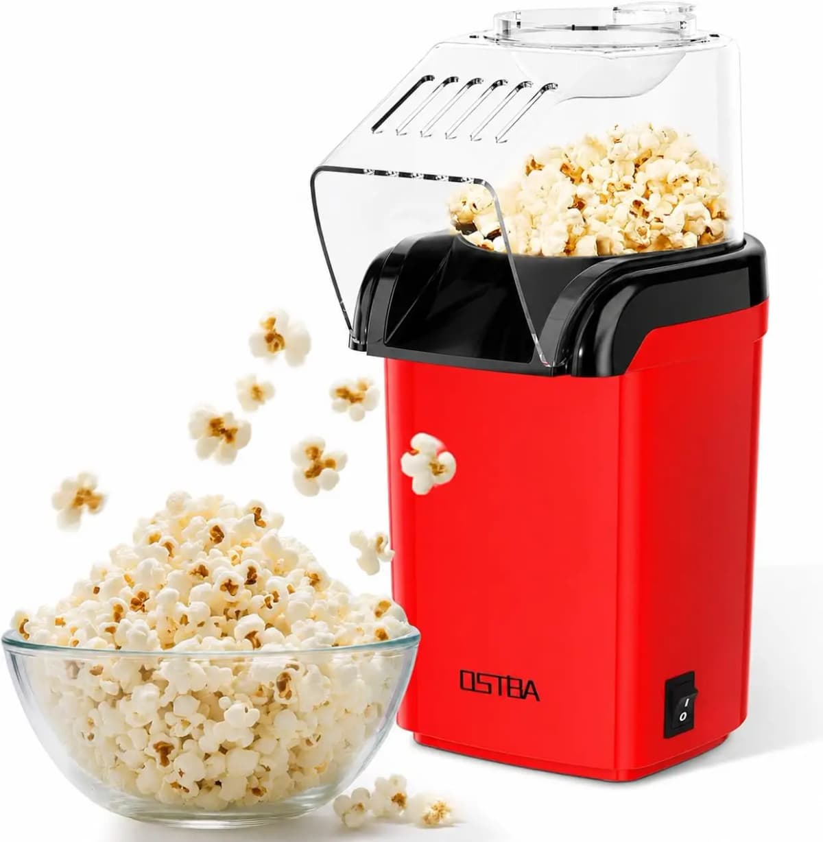 Popcorn Machine, 12-Cup Hot Air Popcorn Popper, Oil-Free, Red