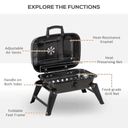 Portable Tabletop Charcoal Grill Bbq Camping Picnic Cooker Air Vent Outdoor