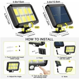 Solar Lights Outdoor Waterproof IP54, 160 COB LED Solar Motion Sensor Wall Lights, Split Design Solar Powered Security Lights with Emergency Lighting for Garden, Porch, Yard, Patio and Outdoor Street