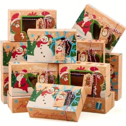 24 PCS Christmas Cookie Gift Baking Box 8.75"x 5.75"x 2.75"with Window Auto-Popup Xmas Holiday Treat Boxes Containers with Tags for Party Favor Pastries, Cupcake, Brownies, Donut Gift-Giving, Box Packs