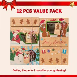 24 PCS Christmas Cookie Gift Baking Box 8.75"x 5.75"x 2.75"with Window Auto-Popup Xmas Holiday Treat Boxes Containers with Tags for Party Favor Pastries, Cupcake, Brownies, Donut Gift-Giving, Box Packs