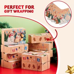 24 PCS Christmas Cookie Gift Baking Box 8.75"x 5.75"x 2.75"with Window Auto-Popup Xmas Holiday Treat Boxes Containers with Tags for Party Favor Pastries, Cupcake, Brownies, Donut Gift-Giving, Box Packs