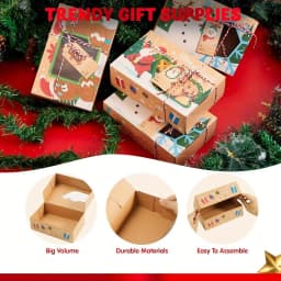 24 PCS Christmas Cookie Gift Baking Box 8.75"x 5.75"x 2.75"with Window Auto-Popup Xmas Holiday Treat Boxes Containers with Tags for Party Favor Pastries, Cupcake, Brownies, Donut Gift-Giving, Box Packs