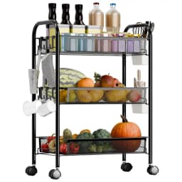 Fruit Vegetable Storage Basket, 5 Tier Stackable Metal Mesh Storage Basket with 360 Degree Wheels, Fruit Vegetable Produce Baske