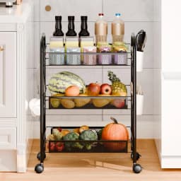 Fruit Vegetable Storage Basket, 5 Tier Stackable Metal Mesh Storage Basket with 360 Degree Wheels, Fruit Vegetable Produce Baske