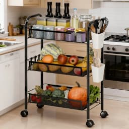 Fruit Vegetable Storage Basket, 5 Tier Stackable Metal Mesh Storage Basket with 360 Degree Wheels, Fruit Vegetable Produce Baske