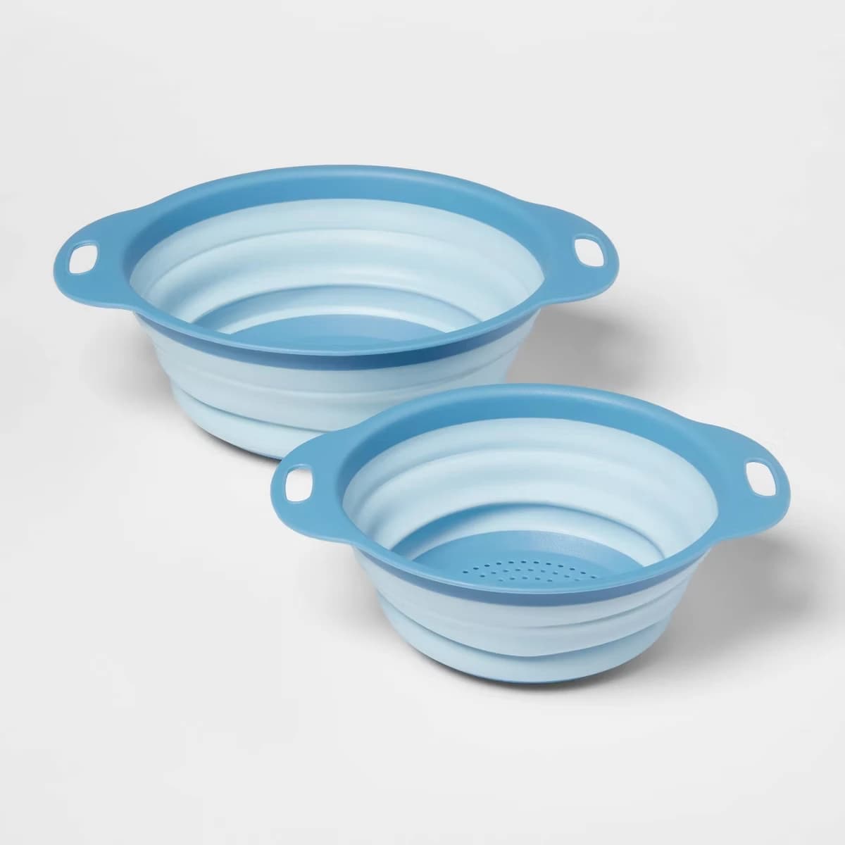 2pc Blue Collapsible Colander Set - Easy to Clean Portable Kitchen Sink Strainer for Quick Drain And Food Washing