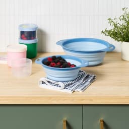 2pc Blue Collapsible Colander Set - Easy to Clean Portable Kitchen Sink Strainer for Quick Drain And Food Washing