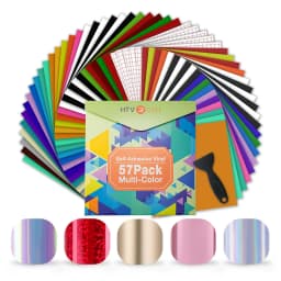 HTVRONT Permanent Vinyl 57 Pack 12"x12", Compatible with Cricut Machine Waterproof Vinyl Sheets 52 Pcs & 5 Transfer Tapes, for Stickers, Decals, Party Decor, Compatible with Cricut & Silhouette