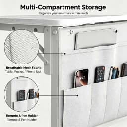 Height Adjustable C Shaped End Table with Charging Station Foldable Couch Side Table with Storage Bag 2 AC Outlets 2 USB Ports for Bedroom Living Room