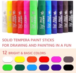 TBC The Best Crafts Paint Sticks for Kids Ages 2-8, 12 Classic Colors Washable, Non-toxic, Tempera Paint Sticks for Crafts, Art Supplies, and Birthday Gifts