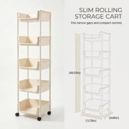 5-Tier Plastic Rolling Utility Cart Mobile Storage Organizer Basket with Wheels Open-Front Shelving Unit for Kitchen Bathroom Living Room Bedroom Toy Organization Space Saving Rack