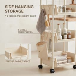 5-Tier Plastic Rolling Utility Cart Mobile Storage Organizer Basket with Wheels Open-Front Shelving Unit for Kitchen Bathroom Living Room Bedroom Toy Organization Space Saving Rack