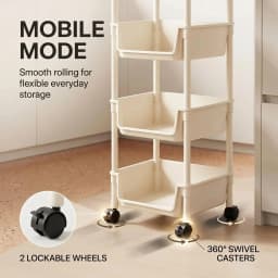 5-Tier Plastic Rolling Utility Cart Mobile Storage Organizer Basket with Wheels Open-Front Shelving Unit for Kitchen Bathroom Living Room Bedroom Toy Organization Space Saving Rack