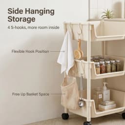 5-Tier Plastic Rolling Utility Cart Mobile Storage Organizer Basket with Wheels Open-Front Shelving Unit for Kitchen Bathroom Living Room Bedroom Toy Organization Space Saving Rack