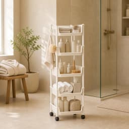 5-Tier Plastic Rolling Utility Cart Mobile Storage Organizer Basket with Wheels Open-Front Shelving Unit for Kitchen Bathroom Living Room Bedroom Toy Organization Space Saving Rack