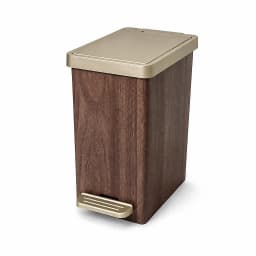 Wood Grain Square Pedal Trash Can, Plastic Step‑On Garbage Bin with Removable Inner Bucket, Odor‑Proof Lidded Waste Bin with Gold Accent for Bathroom Kitchen Bedroom Office Home