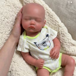 18 Inch Full Body Silicone Reborn Doll Bald Sleeping Closed Eyes Lifelike Newborn Hand Painted Waterproof Collectible Art Ornament for Holiday and Birthday Gifts