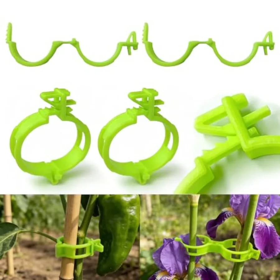 Gardening application, plastic material, bright green color, 150 pcs plant support clips with 3 adjustable ties for tomato, gra