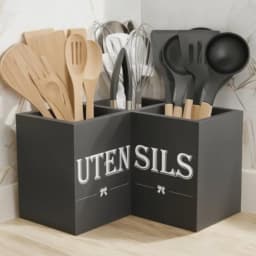 Wooden Cooking Utensils Holder 3 Section Kitchen Counter Display