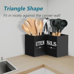 Wooden Cooking Utensils Holder 3 Section Kitchen Counter Display