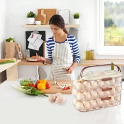 Clear Stackable 3 Tier Automatic Rolling Egg Dispenser With Handle