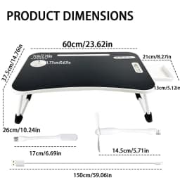Oversized Foldable Laptop Desk Adjustable Wooden Bed Tray Table Portable Notebook Computer Stand with Cup Holder Drawer USB Fan Light Tiltable Lap Desk Space Saving Study Reading Table for Sofa Bed Students