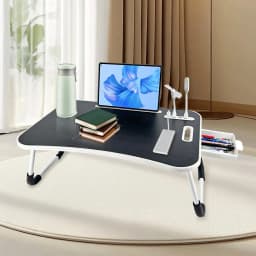 Oversized Foldable Laptop Desk Adjustable Wooden Bed Tray Table Portable Notebook Computer Stand with Cup Holder Drawer USB Fan Light Tiltable Lap Desk Space Saving Study Reading Table for Sofa Bed Students