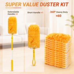 Heavy Duty Duster Refills, Disposable Dusters Kit for Cleaning Dusting Furniture Blind Ceiling Fan, Multi Surface 360 Feather Duster(60)+3FT Extended Handle +1 Handle