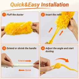 Heavy Duty Duster Refills, Disposable Dusters Kit for Cleaning Dusting Furniture Blind Ceiling Fan, Multi Surface 360 Feather Duster(60)+3FT Extended Handle +1 Handle