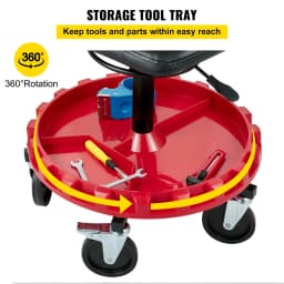 SucceBuy Rolling Garage Stool 300LBS Capacity 21"-26" Adjustable Height Range Mechanic Seat with Swivel Casters and Tool Tray