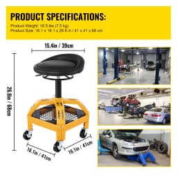 SucceBuy Rolling Garage Stool 300LBS Capacity 21"-26" Adjustable Height Range Mechanic Seat with Swivel Casters and Tool Tray