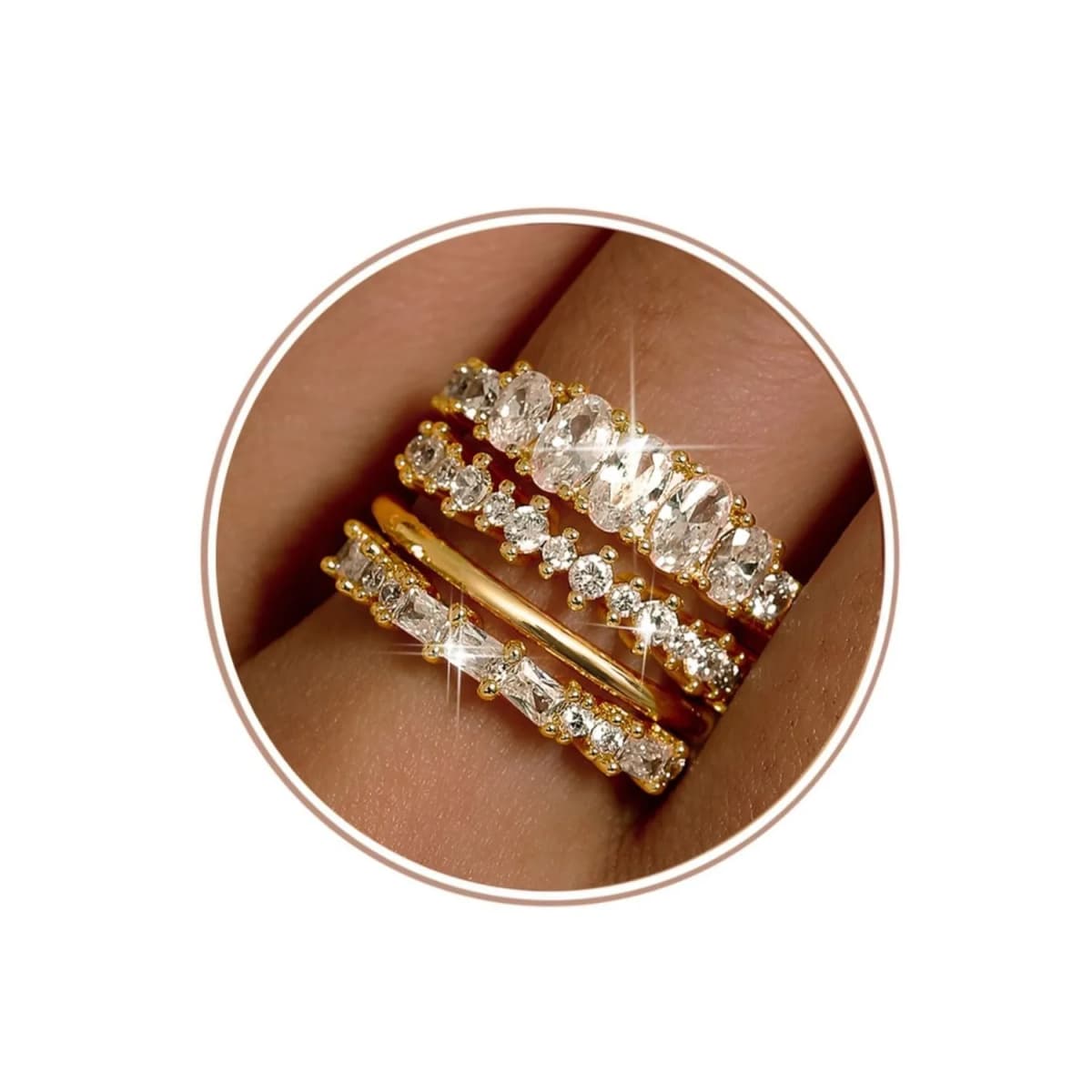 14K Gold Plated Stackable Rings for Women Non Tarnish Dainty Cubic Zirconia Wedding Bands Ring Set Trendy Statement Promise