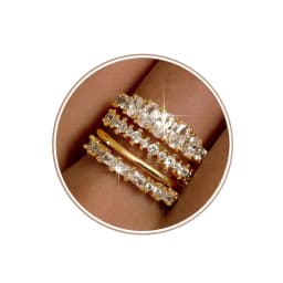 14K Gold Plated Stackable Rings for Women Non Tarnish Dainty Cubic Zirconia Wedding Bands Ring Set Trendy Statement Promise