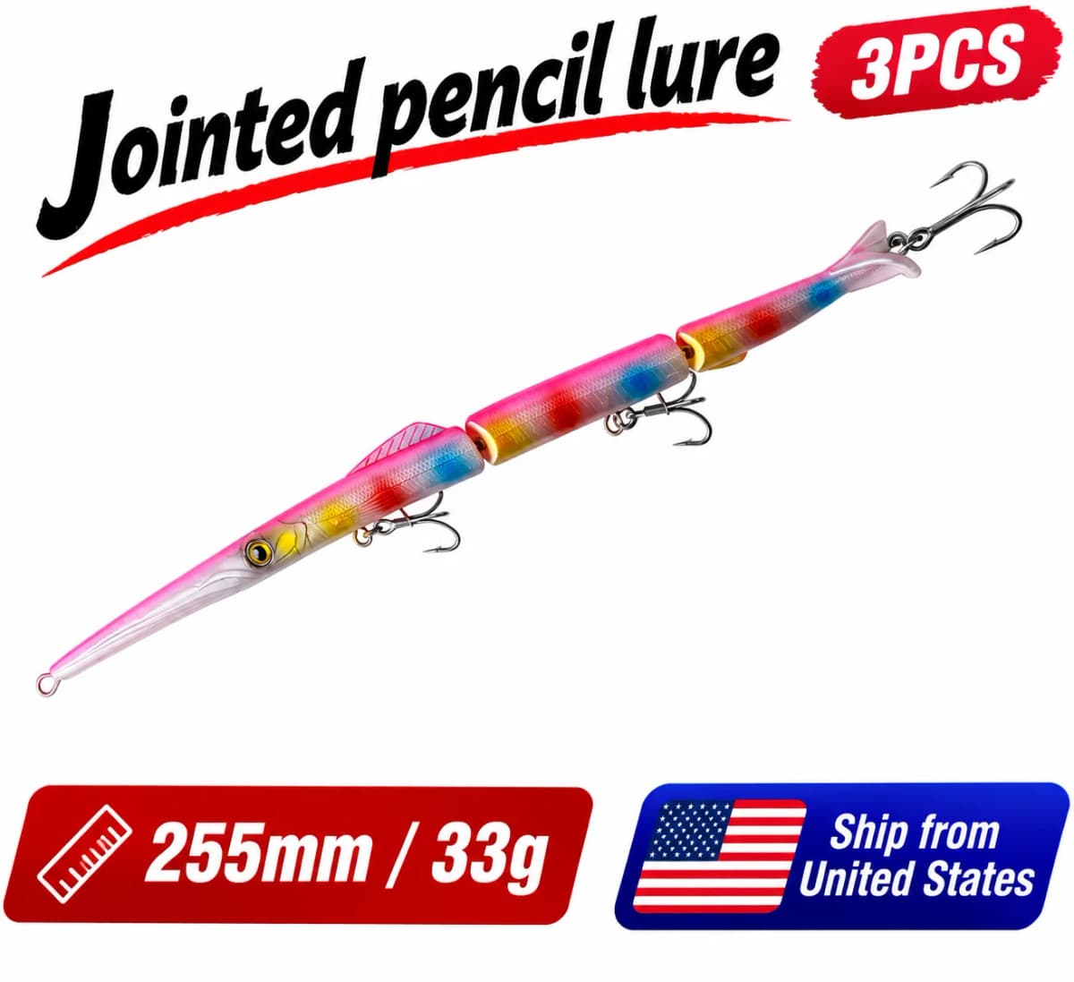 KINGDOM Jointed Pencil Lure Saltwater Fishing Bait, 255mm 33g Sinking Swimbait Hard Lure with Multi Jointed Body & Realistic Action, Long Casting Bait for Striped Bass Snook Tarpon Redfish