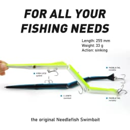 KINGDOM Jointed Pencil Lure Saltwater Fishing Bait, 255mm 33g Sinking Swimbait Hard Lure with Multi Jointed Body & Realistic Action, Long Casting Bait for Striped Bass Snook Tarpon Redfish