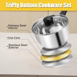 6Pcs Stainless Steel Pot Set Triply Bottom Sauce Pan with Lid 1QT 2QT 3QT Kitchen Cooking Cookware Set