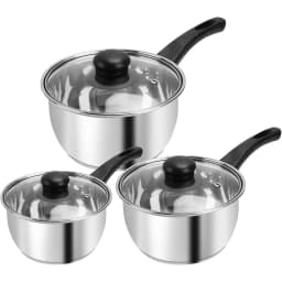 6Pcs Stainless Steel Pot Set Triply Bottom Sauce Pan with Lid 1QT 2QT 3QT Kitchen Cooking Cookware Set