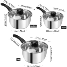 6Pcs Stainless Steel Pot Set Triply Bottom Sauce Pan with Lid 1QT 2QT 3QT Kitchen Cooking Cookware Set