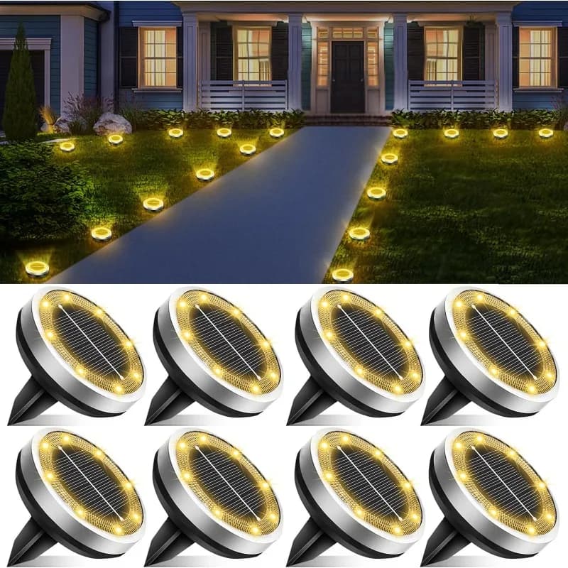 New Outdoor Waterproof Solar Lamp, 8 Strings, Thickened Stainless Steel Floor Lamp, Solar Garden Lamp, Suitable for Landscape Lighting in Gardens, Paths, Lawns, Yards, Terraces, Driveways and Walkways, Warm White Light.