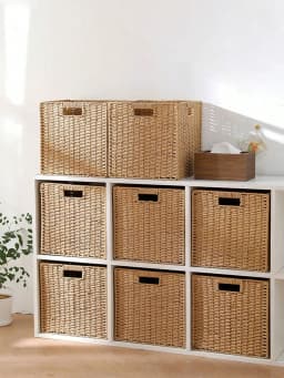 Haus Hana Handwoven Khaki Foldable Storage Boxes – Closet Organizers For Clothes & Toys, Cube Shelf Bins, Living Room Storage Containers, Bedroom Dresser Tubs, Entryway Catchalls | Multipurpose Household Clutter Organizers