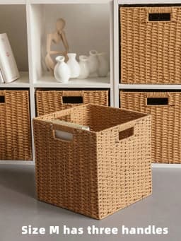 Haus Hana Handwoven Khaki Foldable Storage Boxes – Closet Organizers For Clothes & Toys, Cube Shelf Bins, Living Room Storage Containers, Bedroom Dresser Tubs, Entryway Catchalls | Multipurpose Household Clutter Organizers