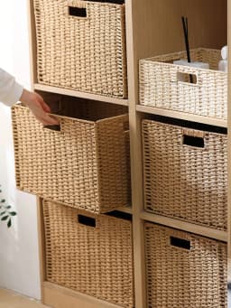 Haus Hana Handwoven Khaki Foldable Storage Boxes – Closet Organizers For Clothes & Toys, Cube Shelf Bins, Living Room Storage Containers, Bedroom Dresser Tubs, Entryway Catchalls | Multipurpose Household Clutter Organizers