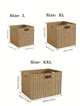 Haus Hana Handwoven Khaki Foldable Storage Boxes – Closet Organizers For Clothes & Toys, Cube Shelf Bins, Living Room Storage Containers, Bedroom Dresser Tubs, Entryway Catchalls | Multipurpose Household Clutter Organizers