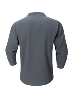 Men Stand Collar Henley Shirt Office Casual Stand Collar Shirt Roll‑up Sleeve Men Button Shirt Daily Business Henley Blouse