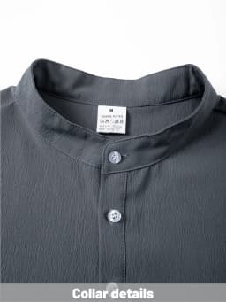 Men Stand Collar Henley Shirt Office Casual Stand Collar Shirt Roll‑up Sleeve Men Button Shirt Daily Business Henley Blouse