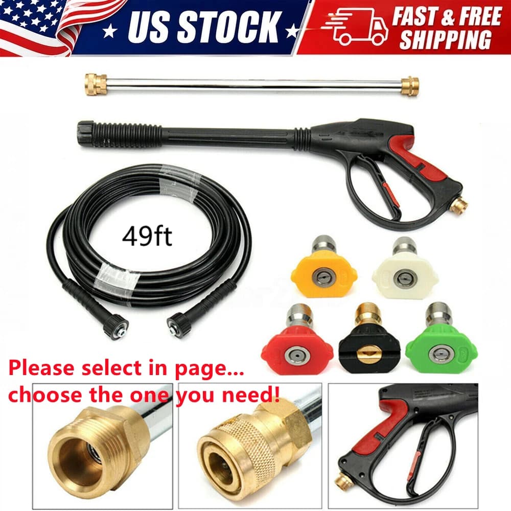 3000PSI High Pressure Washer Gun Kit with 50FT Hose - Car Cleaning Power Spray Wand Nozzle Pipe for Snow Foam Cannon