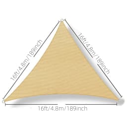 16' X 16' X 16' Sun Shade Sail Triangle Canopy, Permeable Shade Cloth Fabric Sunlight Block Patio Cover HDPE Deck Awning